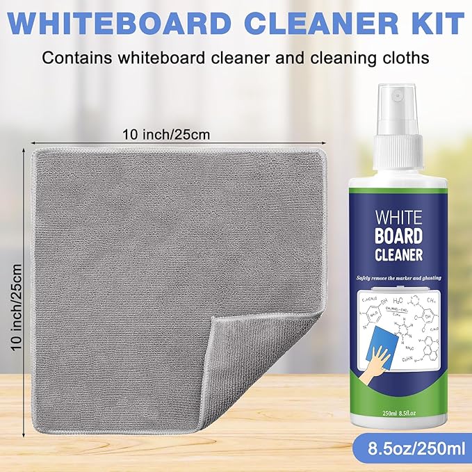 Dansib 16 Pack Whiteboard Cleaner Spray 8.5oz Dry Erase Board Cleaner with 8 Cloths Non Toxic Dry Erase Cleaner Removes Stubborn Marks from Whiteboards