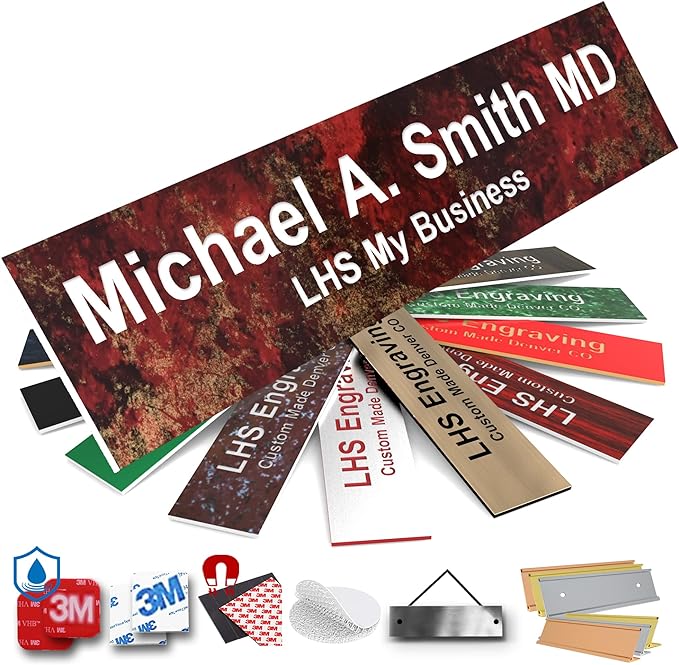 Engraved Door Signs for Office Personalized Rustico Granite Plastic Door Plaque White Letters - Made in USA 2x8 S2