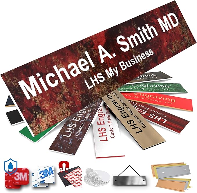 Engraved Door Signs for Office Personalized Rustico Granite Plastic Door Plaque White Letters - Made in USA 2x4 S2