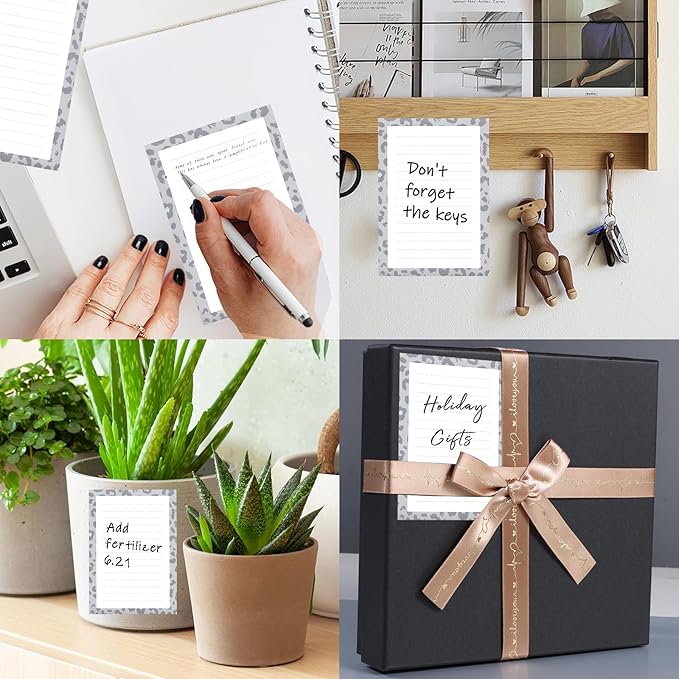 SXboxing Sticky Notes 4X6 Inches, 2 Pack Large Cute Self-Stick Pads, Bright Funny Memo Pads Easy to Stick for Home, Office Grey Cute Leopard