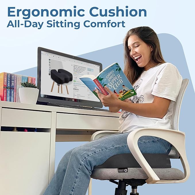 5 STARS UNITED Seat Cushion for Tailbone Pain Relief – Memory Foam Cushion for Coccyx, Hip, Hemorrhoid, Sciatica & Post-Surgery Recovery – Wheelchair, Car, Desk, Gaming & Office Chairs, D Gray