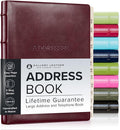 Gallery Leather Large Address Book with Alphabetical Tabs up to 480 records, Leather Notebook Hardcover, Telephone and Address Books - 9x7, Desk Address, Acadia Burgundy