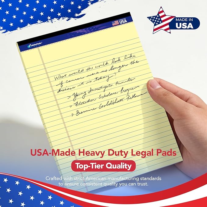 WritePads Legal note pads 8.5"x14" Legal Pads,Wide Ruled,Canary Paper,12 Pack,50 Sheets Per Writing Pad,Micro perforated Writing Pad,BL-LCY50W-12PAD