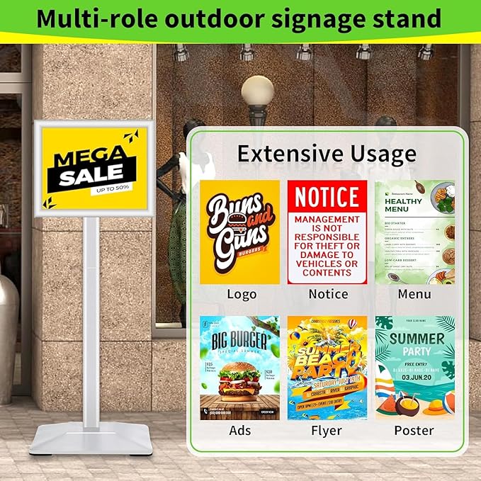 INNOVSIGN 3Packs Heavy Duty Adjustable Pedestal Poster Sign Stand, 8.5x11 Aluminum Open Floor Standing Sign Holder for Vertical and Horizontal View Display (8.5x11,Silver)