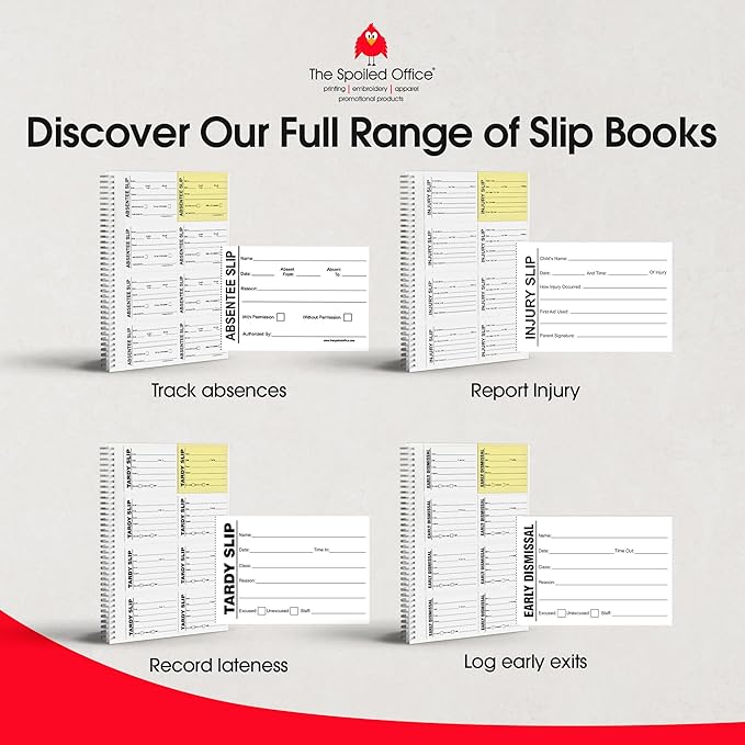 The Spoiled Office Absentee Slip Book with Carbonless Duplicates 400 Pcs - 2 3/4"x3 3/4"- Easy Tracking Log Book for School Carbon Copy, School Supplies, Office Supplies for Desk, Spiral Bound