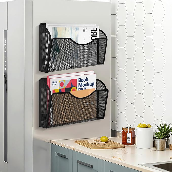 KZWKRG 2PCS Magnetic File Holder - No Drilling Magazine Paper Document Holder, Magnetic File Paper Mail Organizer, Magnetic Hanging File Organizer for File Cabinets, Office, Whiteboard