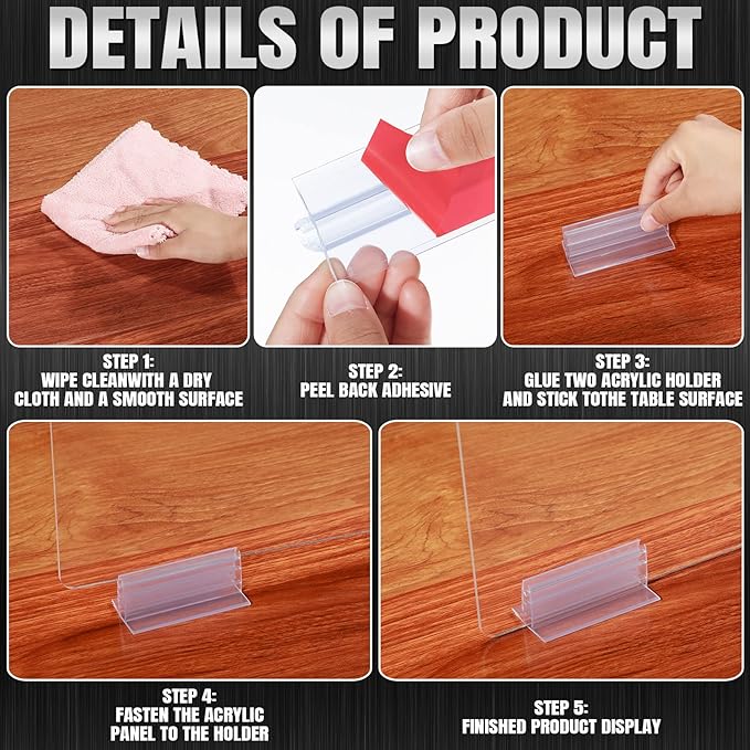 Weysat 12 Pcs Counter Desk Acrylic Panels Holder and 4 Pcs Acrylic Desk Divider Partition for Business, Office, School 24 x 16 Inches, Fasten Panels from (1/8 to 1/4) Inch Thick