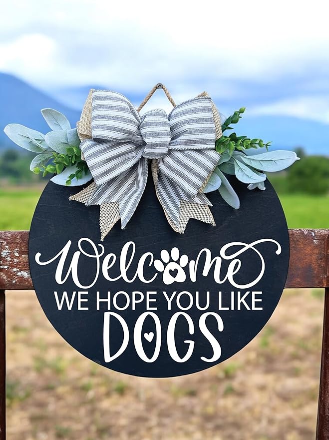 Wood front door sign Wood sign Home decor Welcome sign Sign for front door House warming gift Wedding gift (Dogs 3.0-UV033(A3) S006, 22" Width)