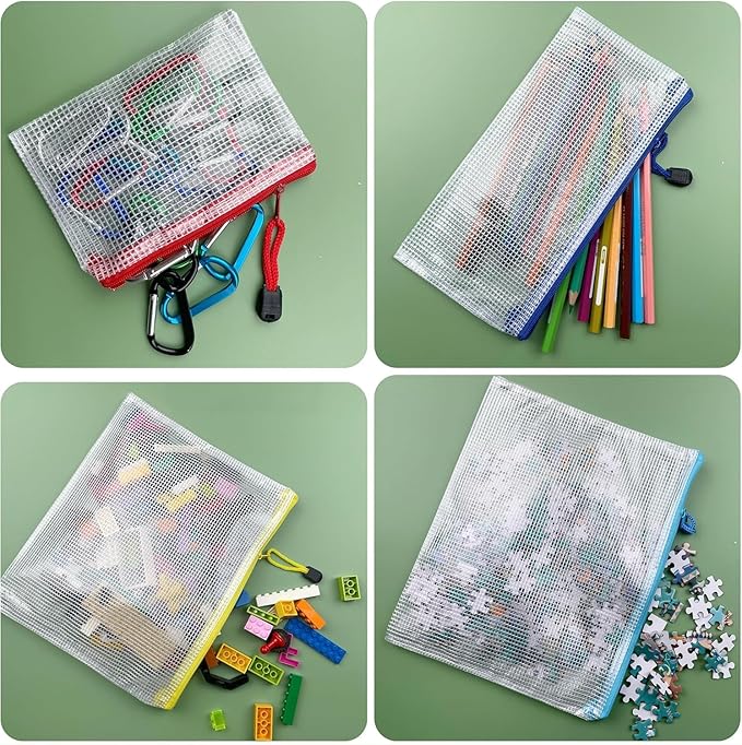 Oaimyy-4 * 6 inchs-18 Pcs-Plastic Mesh Zipper Pouch Document Folders Bag Zip File Bags for Office Supplies,Home,Travel Storages,Puzzle Board Games Storage-Multicolor