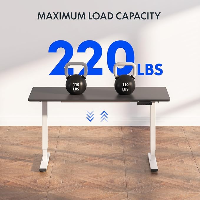FLEXISPOT E6 3-Stage Dual Motor Electric Standing Desk 48 x 30 Sit Stand Up Desk, Holds 220 lbs, Adjustable Height w/Memory Presets, One-Piece Black Desktop & White Frame, Ships in 2 Boxes