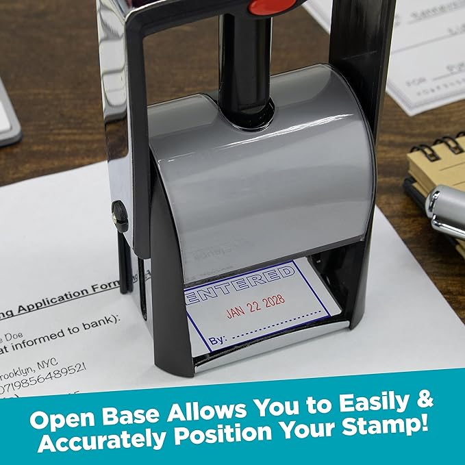 MaxMark Heavy Duty Self Inking Date Stamp with Phrase Faxed - Red Ink