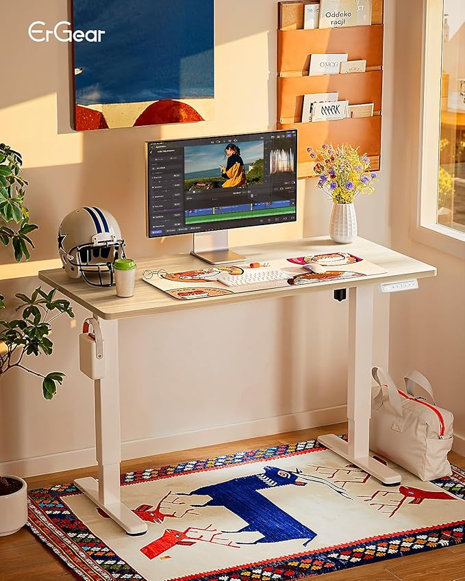 Ergear Height Adjustable Electric Standing Desk, 48x24 Inches Sit Stand up Memory Computer Home Office Desk (Natural),(EGESD5N)
