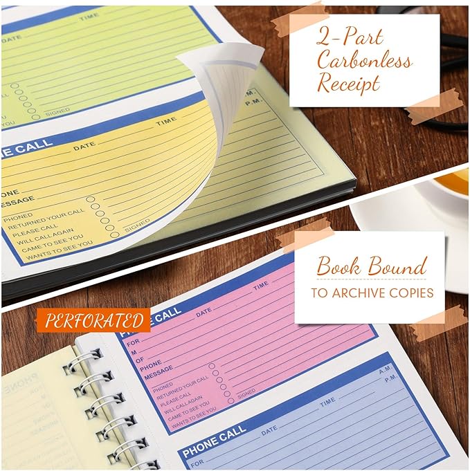 Fullhawl 1 Pcs Spiral Bound Phone Message Book 5-1/2" x 11" 2 Part Colorful Carbonless Phone Message Pads 4 Messages Per Page Carbon Copy Notebook Spiral Phone Call Log Book for Business Office