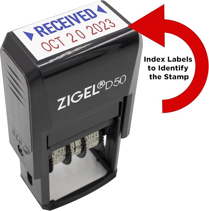 ZIGEL D50 Date Stamp with E-MAILED - Self Inking Date Stamp - Blue/Red
