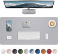 PU Leather Desk Blotter Mat, Large Mouse Pad, Non-Slip & Waterproof Desk Cover for Office and Home - Light Grey, 36" x 17"