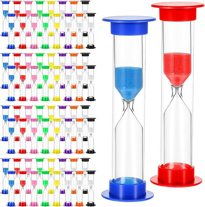 80 Pcs Plastic 1 Minute Sand Timer, 3.42" x 0.98" Small Sand Timer Bulk, Mini Hourglass Timers, Timing Device for Teaching Game Active Office Supply (8 Colors)