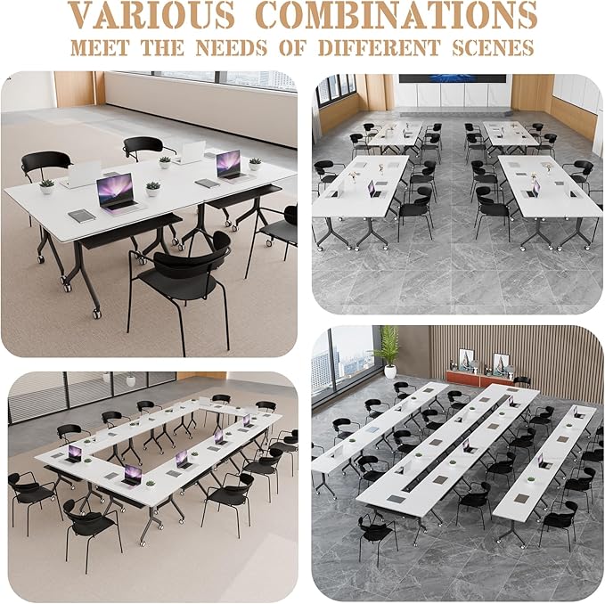 Goakwwuz Conference Room Table, Folding Conference Tables,Thicken Grey Tabletop,Flip Top Wooden Seminar Meeting Room Table for Conference Room Offices (8, Black Drawer, 55.1”)