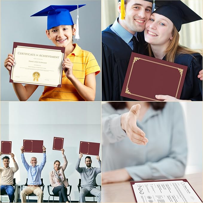 HAUTOCO 50 Packs Certificate Holders, Burgundy Diploma Holders, Document Award Covers Certificate Folders with Gold Foil Border for 8.5x11 Letter Size
