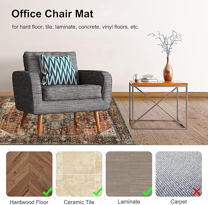 Anidaroel 36"x48" Chair Mat for Hardwood Floor/Tile Floor, Desk Chair Mat for Hard Floors, Under Desk Rug Protector for Rolling Chair, Computer Gaming Chair Mats, Low Pile Carpet Floor Mat