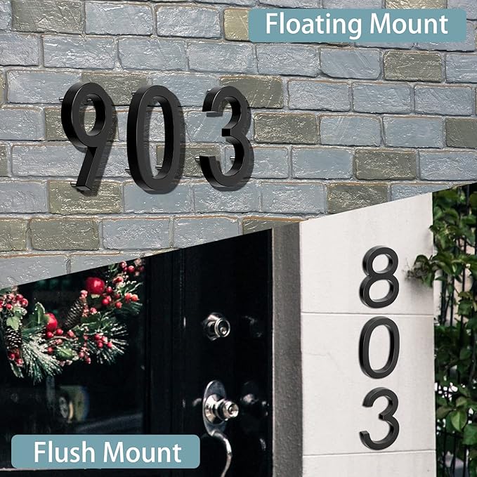 6" Floating Stainless Steel Address House Number, Modern Metal Anti-Rust House Numbers with Nail Kits for Door Garden Mailbox Decor Visibility Signage (5)