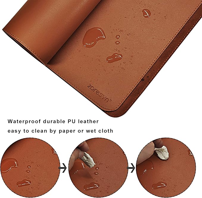 ZORESYN Large Office Desk Pad (63" x 23.6") - Waterproof PU Leather Desk Mat with Non-Slip Base, Oversized Extended Mousepad for Keyboard & Mouse, Light Brown