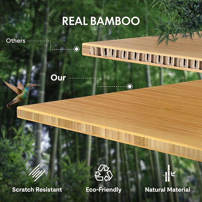 FLEXISPOT Bamboo Electric Standing Desk with Elegant Oval Legs & Curved Desktop, 60"x30" Height Adjustable Desk for Home Office & Living Spaces, White Frame