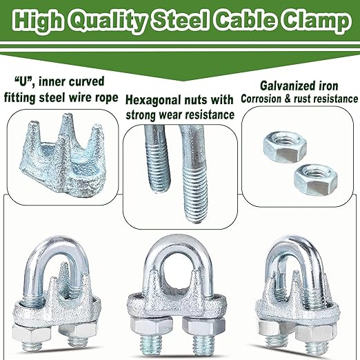 200 PCS 1/8 Inch Wire Rope Clamps, M3 Heavy Duty Galvanized Wire Cable Clamps for Tent Ropes, Boat, Clotheslines, U-Bolt Saddle Fasteners for Secure Connections