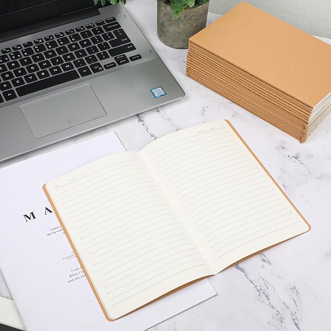 miikoul 48 Pack A5 Kraft Paper Notebook Lined Journal Bulk, 8.3 X 5.5 Inch, 60 Pages/30 Sheets, 80gsm, Travel Notebook Notepad for Adult, Students, Gift, Office, Back to School Supplies