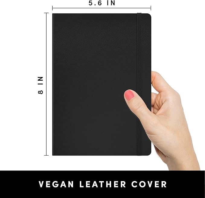 PAPERAGE Lined Journal Notebook, (Black), 160 Pages, Medium 5.6 in x 8 in - 100 GSM Thick Paper – Hardcover Journaling Notebook for Work, School & Note Taking