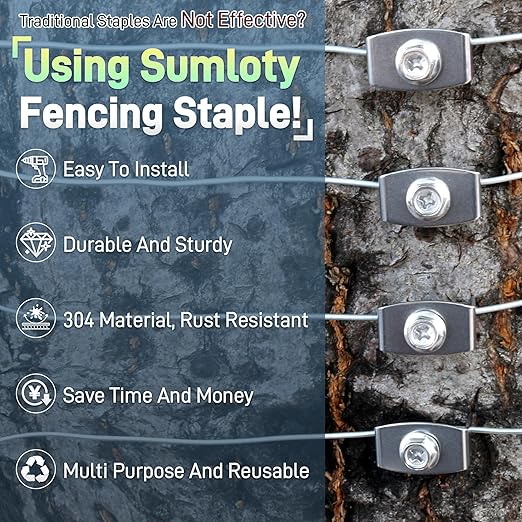 Sumloty 30-Pack 304 Stainless Steel Fence Staples, 1.6 Inch Reusable Fence Screw Nails for Wire Mesh and Woven Fencing, Easy Install with Power Drill