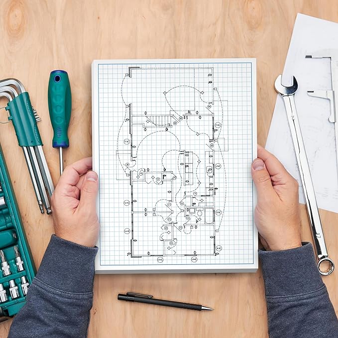 Graph Paper Pad for Blueprint Drawings, Drafting, Engineering Drawing, and Planning - Graph Paper 8.5x11 Blueprint Quadrille Grid Paper Pads with Blue Lines, High Brightness 50 Sheets (1-Pack)