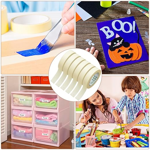 Fainne Masking Tape Bulk General Purpose Masking Painting Tape 55 Yards for Painting Home Office School Stationery Arts Crafts Basic Use, Easy Removal(60 Rolls,1 Inch)
