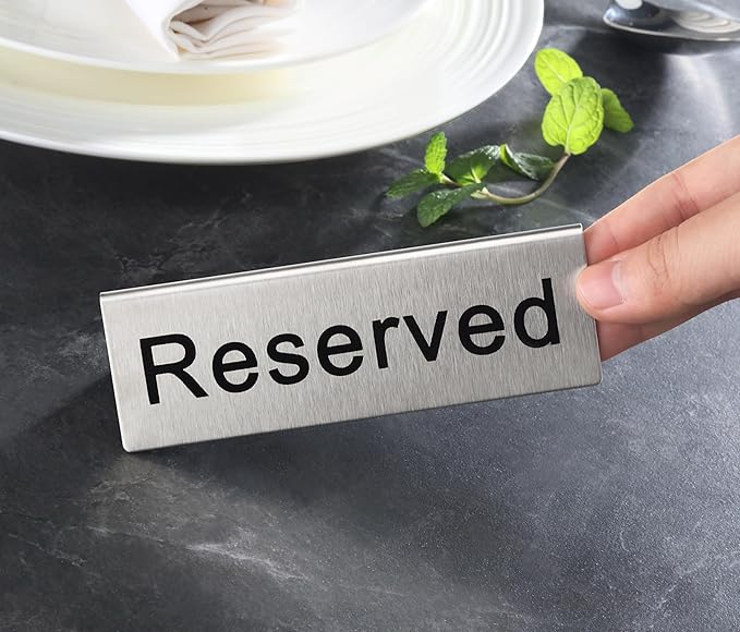 New Star Foodservice Stainless Steel Table Tent Sign (Silver (Reserved), 4.75” x 1.75” (Set of 2))
