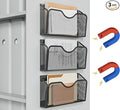 JANE EYRE Magnetic File Holder - 3PCS File Paper Mail Organizer No Drilling Magazine Paper Document Holder/Magnetic Hanging File Organizer for File Cabinets, Office, Whiteboard, BLACK