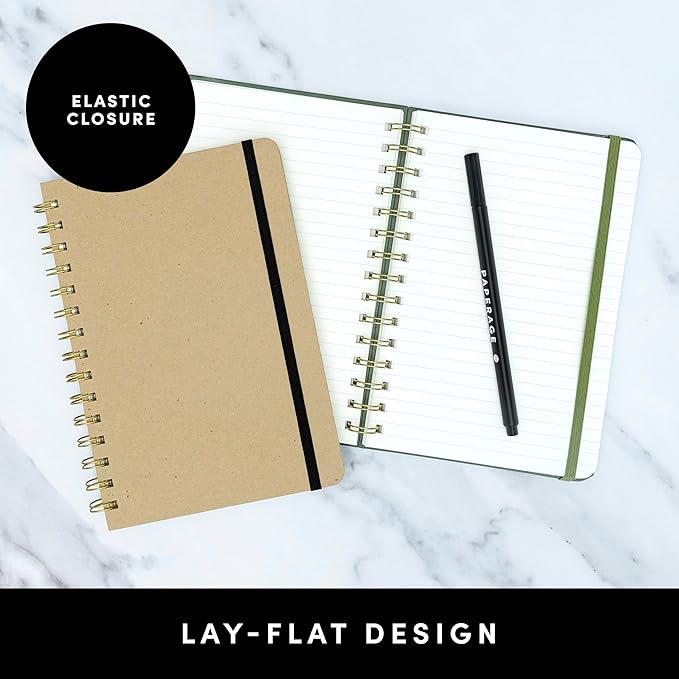 PAPERAGE Lined Spiral Journal Notebook, (Blush, Mustard Yellow, Turquoise), 3 Pack, 160 Pages, Medium 5.5 inches x 8 inches - 100 GSM Thick Paper, Hardcover, Double-Wire Spiral Journal & Notebook