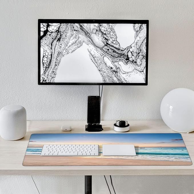 Gaming Mouse Pad,Large Mouse Pads for Desk,Non-Slip Rubber Base Extended Mousepad,XXL Keyboard Mouse Mat,Stitched Edges Computer Keyboard Desk Pad,35.4x15.8inch,Beach Sunrise