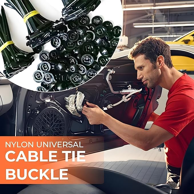200 Pcs Nylon Universal Cable Tie Buckle with PP Storage Box - Multifunctional Zip Ties with Pin & Button, UV Resistant Fasteners for Car Repair, Bumper & Fender Clips (100PCS)