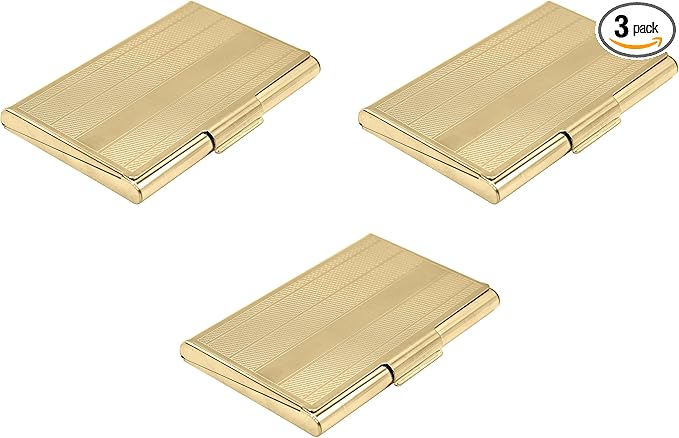 Stephanie Imports Set of 3 Slim & Minimalist Metal Business Card Holder Unisex Case (Gold Diamond Lattice)