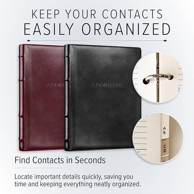 Gallery Leather Large Address Book with Alphabetical Tabs up to 480 Records, Leather Notebook Hardcover, Telephone and Address Books - 9x7", Desk Address, Acadia Green