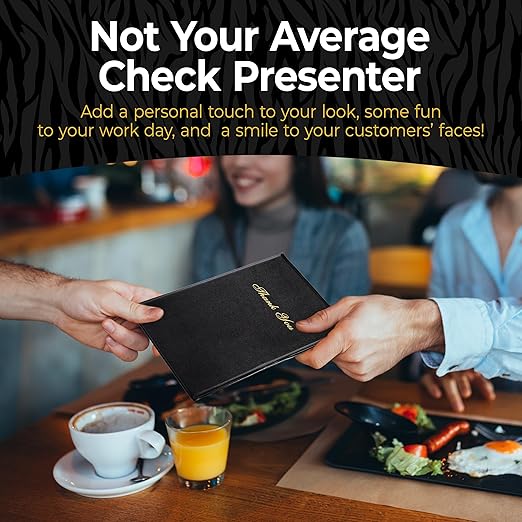 Restaurant Check Presenters - Guest Check Card Holder with Gold Thank You Imprint - 5.5" x 10" (Black, 2 Pack)