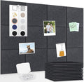 Smarpau Large Cork Board for Walls, 12 Pack Square Bulletin Board, 48"x36" Pin Board with Pushpins Removable Security Stickers, Felt Wall Tiles for Office Home Decoration-Deep Grey