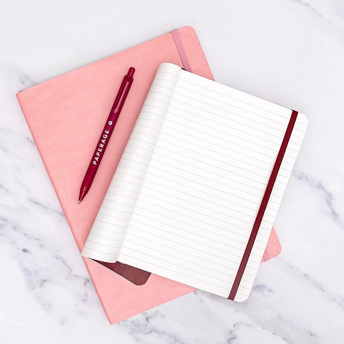 PAPERAGE Softcover Lined Journal Notebook (Black), 176 Pages, Large B5 College Ruled Notebook, 7.5 inches x 9.8 inches - 100 GSM Premium Paper, Soft Vegan Leather Journal for Home, Work & School