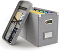 Oterri File Organizer Box with Lid, Hanging Filing File Box with Mesh Pocket, Document Organizer Box for Letter Files, Portable Storage Box with Smooth Sliding Rail for Office&Home(1 PCS, Grey)