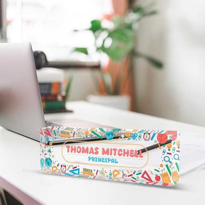 Personalized Name Plate for Desk, Custom Desk Name Plate, Acrylic Name Plate Office Desk Accessories, Personalized Office Gifts for Coworkers Teachers, Employee Appreciation Gifts (Teacher's Day)