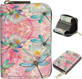 BWEGRHE Cute Credit Card Holder with Zipper, Pink Dragonfly RFID-Blocking Card Case Small Wallet for Women Men, Multi-slot Card Organizer Case Travel Accordion Wallet