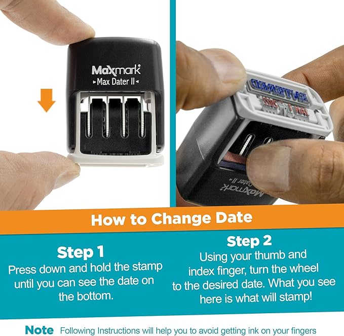 MaxMark Self-Inking Rubber Date Office Stamp with Scanned Phrase & Date - Black Ink (Max Dater II), 12-Year Band