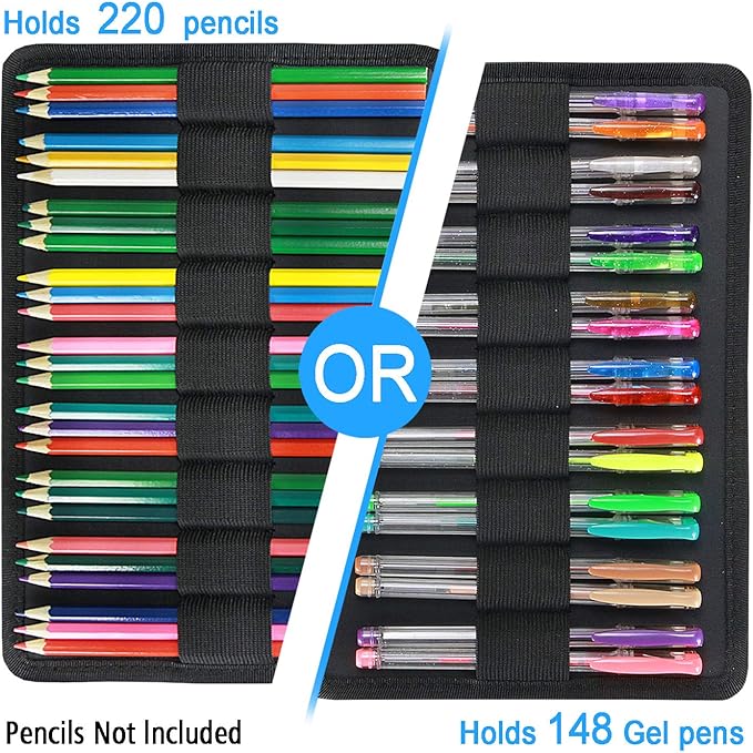 YOUSHARES Colored Pencil Case 220 Slots Pen Case Organizer With Handy Wrap & Zipper, Multilayer Holder for Prismacolor Colored Pencils & Gel Pen (Mask)