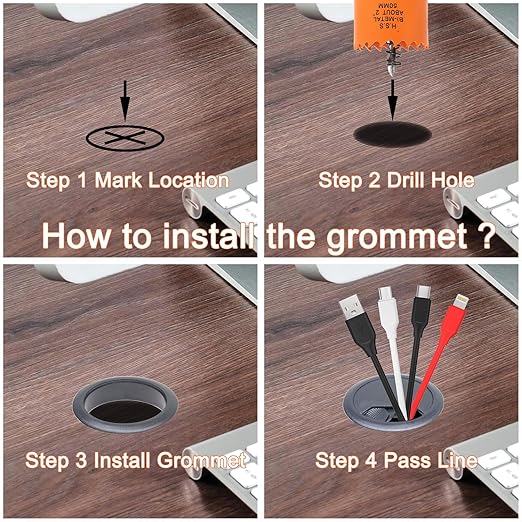 VIKITON Desk Grommet 2 inch with Hole Saw, Desk Cord Hole Cover Grommet for Cables, 2 PCS, Black