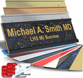 Personalized Name Plate with Choice of Mounting Holders for Walls, Doors, Cubicles, Hanging and More - Custom Charocaol Marble Plastic Gold Letters - USA Made 2x12 - S6