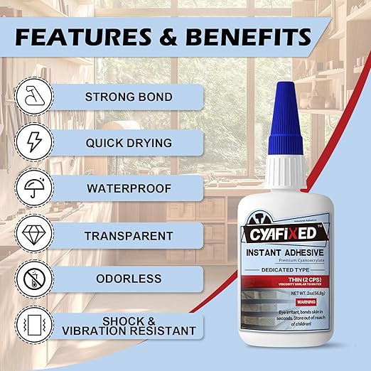 CYAFIXED Professional Grade Cyanoacrylate Super Glue, Super Thin Viscosity CA Glue for Woodworking, 2 oz. (56.8 Grams) - Instant Adhesive for Woodturning, Pen Turning, Finish & Hobby